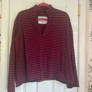 Frank & Eileen Red and Navy Stripe Long Sleeve Popover Top - Size L